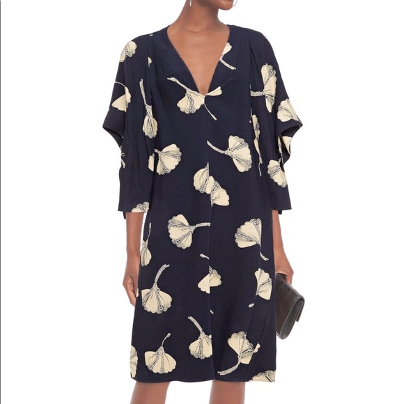 NWT Victoria Beckham V Neck Draped Sleeve Midi Dress in Floral Print Dress - Picture 1 of 5